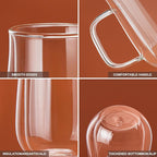 Double Walled Glass Coffee Mugs 16 OZ, Set of 2 with Spoons