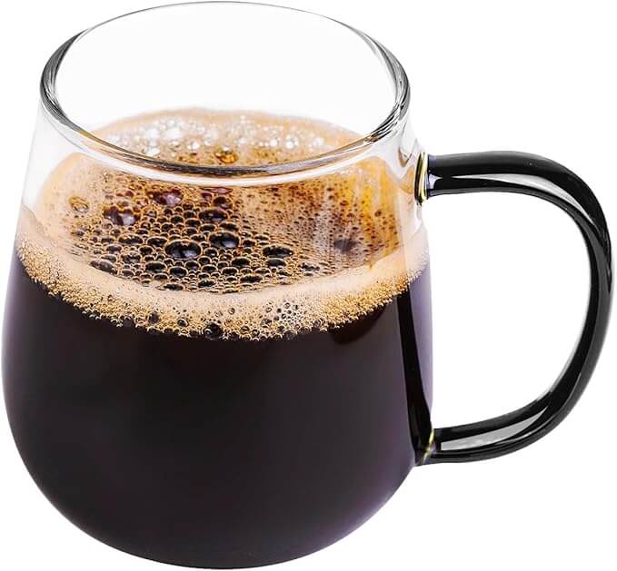 Clear Borosilicate Glass Coffee Mug with Black Handle, 450ml / 16oz