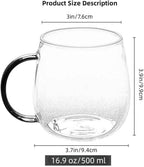 Clear Borosilicate Glass Coffee Mug with Black Handle, 450ml / 16oz