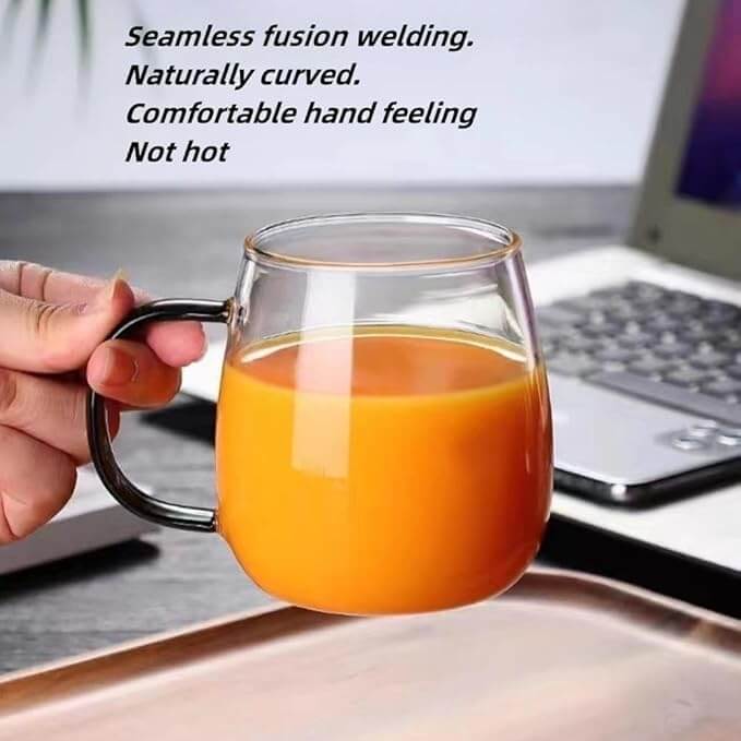 Clear Borosilicate Glass Coffee Mug with Black Handle, 450ml / 16oz