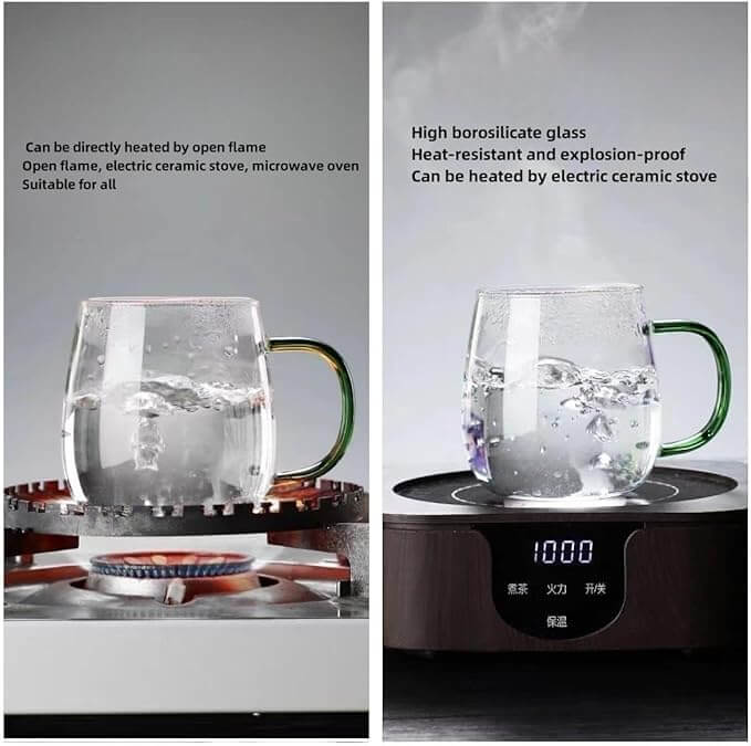 Clear Borosilicate Glass Coffee Mug with Black Handle, 450ml / 16oz
