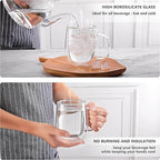 Double Wall Glass Coffee Mugs with Handle, 12oz – Set of 4