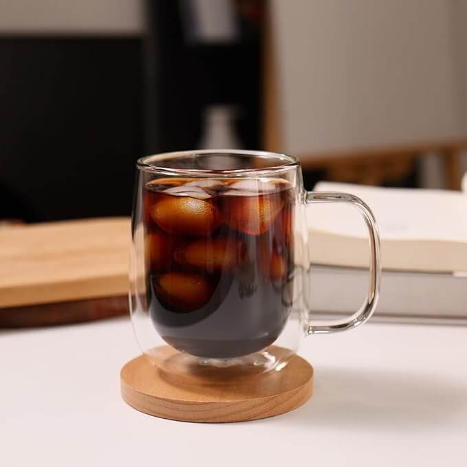 Double Wall Glass Coffee Mugs with Handle, 12oz – Set of 4