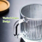 Ribbed Glass Coffee Mugs with Bamboo Lid & Spoon, 12oz – Set of 2