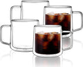 Double Wall Glass Coffee Mugs with Handle, 15oz – Set of 4