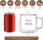 Double Wall Glass Coffee Mugs with Handle, 15oz – Set of 4