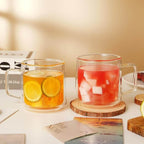 Double Wall Glass Coffee Mugs with Handle, 15oz – Set of 4