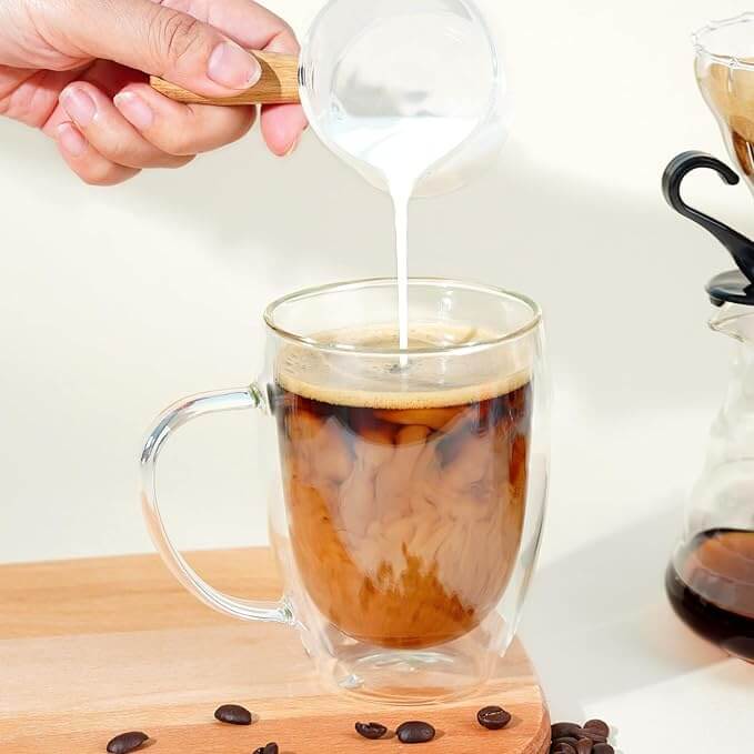 Double Wall Glass Coffee Mugs with Handle & Spoon, 12oz – Set of 6