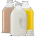 Glass Milk Bottles with Lids & Pourer, 64oz – Set of 3