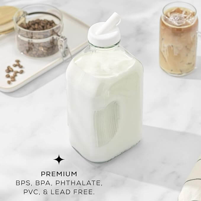 Glass Milk Bottles with Lids & Pourer, 64oz – Set of 3