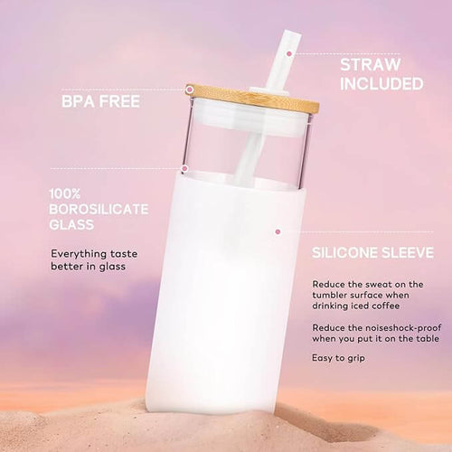 20oz Glass Tumbler with Bamboo Lid, Straw & Silicone Sleeve