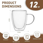 Double Wall Borosilicate Glass Coffee Mugs with Handle, 12oz – Set of 2