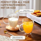 Double Wall Borosilicate Glass Coffee Mugs with Handle, 12oz – Set of 2