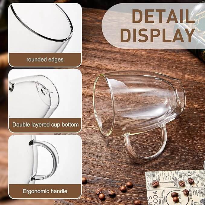 Double Wall Borosilicate Glass Coffee Mugs with Handle, 12oz – Set of 2