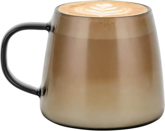 14oz Smoky Black Glass Coffee Mug with Anti-Scald Handle – Hand-Blown