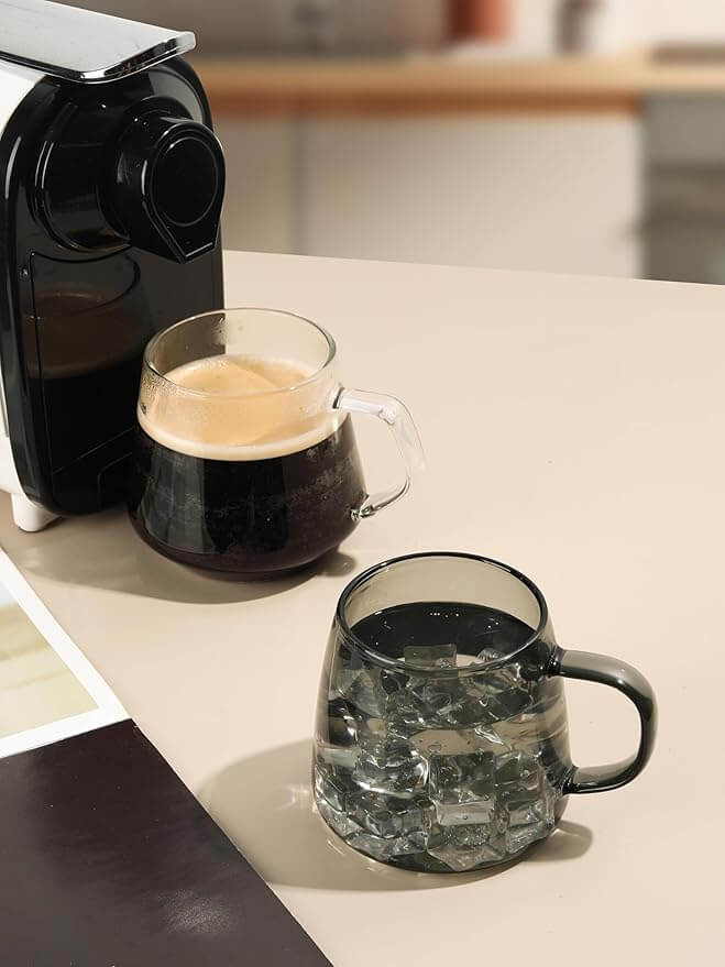 14oz Smoky Black Glass Coffee Mug with Anti-Scald Handle – Hand-Blown