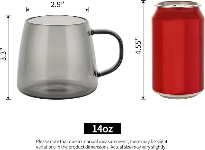 14oz Smoky Black Glass Coffee Mug with Anti-Scald Handle – Hand-Blown
