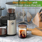 Large Clear Glass Coffee Mugs with Acacia Wood Lid & Handle, 20oz – Set of 2