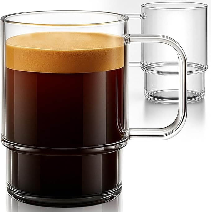 Stackable Glass Coffee Mugs with Handle, 22oz – Set of 2