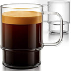Stackable Glass Coffee Mugs with Handle, 22oz – Set of 2