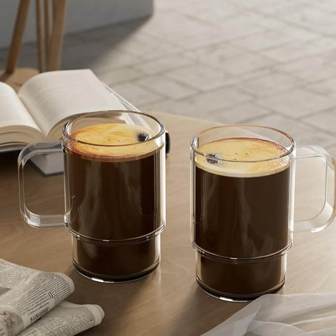 Stackable Glass Coffee Mugs with Handle, 22oz – Set of 2
