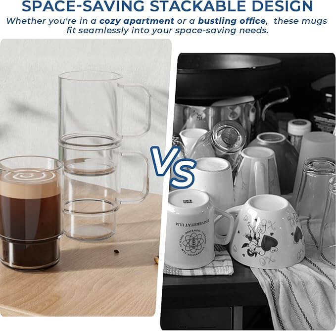 Stackable Glass Coffee Mugs with Handle, 22oz – Set of 2