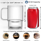 Stackable Glass Coffee Mugs with Handle, 22oz – Set of 2