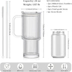 Ribbed Glass Tumbler with Handle, Lid & Straw, 24oz – Set of 2