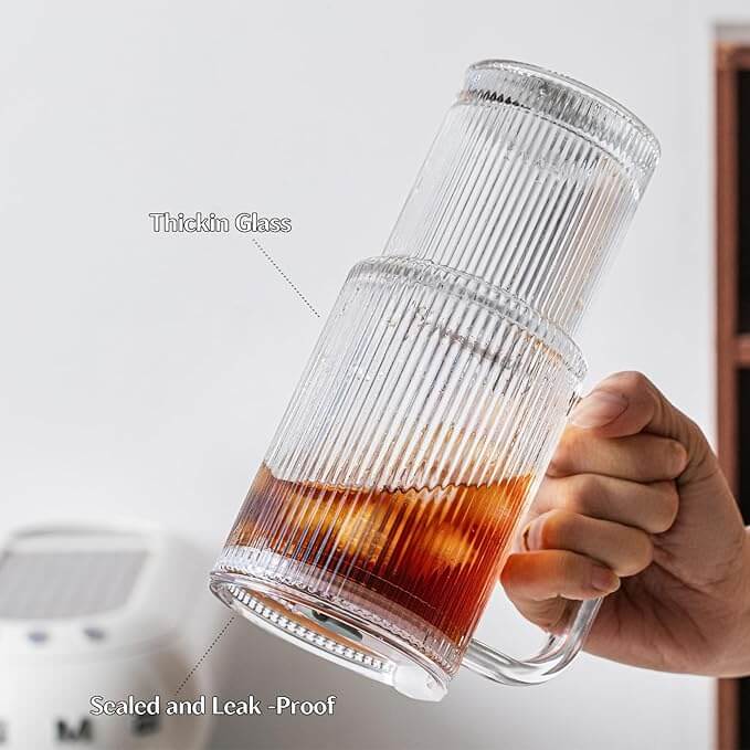 Ribbed Glass Tumbler with Handle, Lid & Straw, 24oz – Set of 2