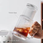 Ribbed Glass Tumbler with Handle, Lid & Straw, 24oz – Set of 2