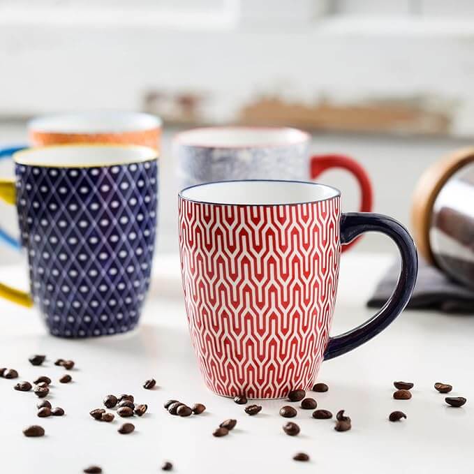 Porcelain Coffee Mugs with Handle, 16oz – Set of 6, Assorted Colors