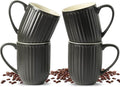 Black Ribbed Ceramic Coffee Mugs with Large Handle, 16oz – Set of 4