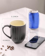 Black Ribbed Ceramic Coffee Mugs with Large Handle, 16oz – Set of 4