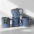 Rustic Stoneware Coffee Mugs with Large Handle, 16oz – Set of 4, Deep Blue