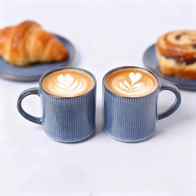 Rustic Stoneware Coffee Mugs with Large Handle, 16oz – Set of 4, Deep Blue