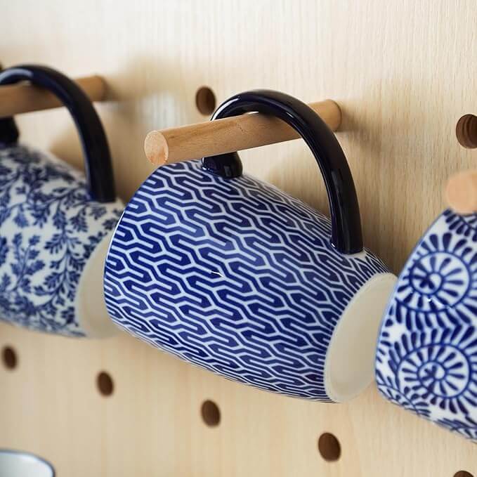 Blue and White Patterned Mug Set, 16oz – Set of 4